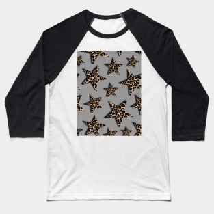 Leopard Print Stars on Grey Baseball T-Shirt